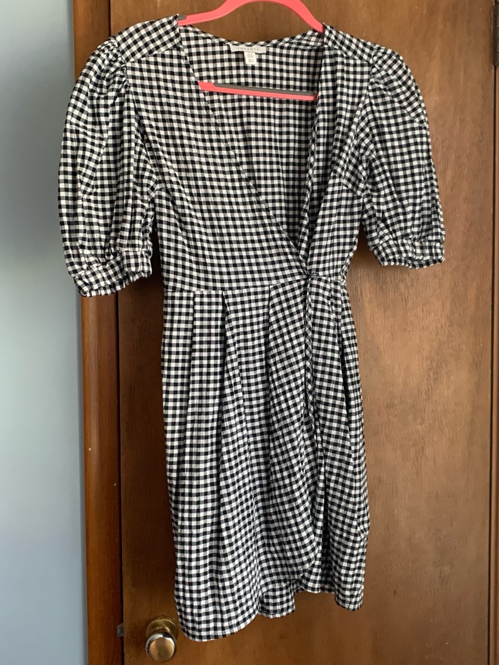 Topshop Black and White Gingham Wrap Midi Dress